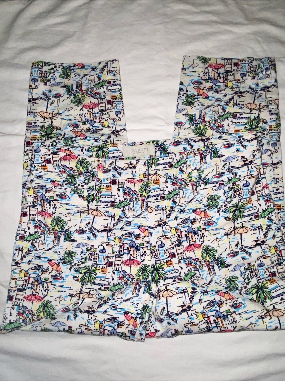 Talbots White Multicolor Seaside Print Capris/Cropped Pants